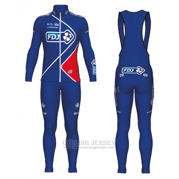 2017 Cycling Jersey FDJ Blue Long Sleeve and Bib Tight